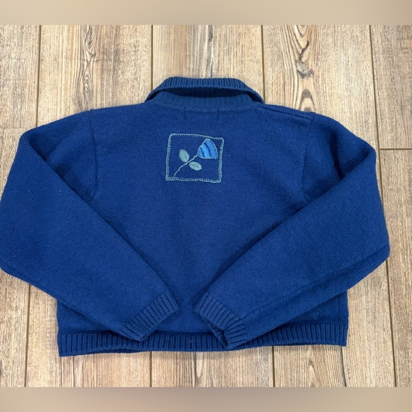 Vintage April Cornell Cottagecore Wool Cardigan Small Blue Floral - Picture 8 of 13